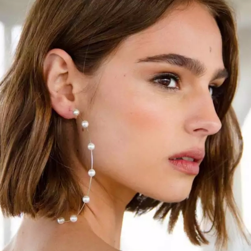 Big pearl hoop earings Silver